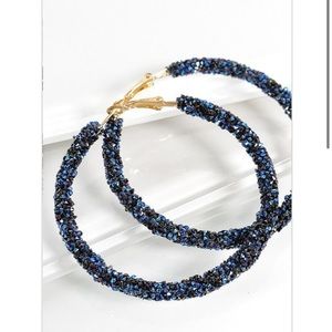 Glitter Stone Hoops - Sapphire Blue